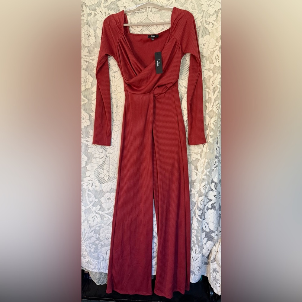 Holiday Travel Ready Rusty Rose Brown Ribbed Long Sleeve Lounge Jumpsuit - Lulus